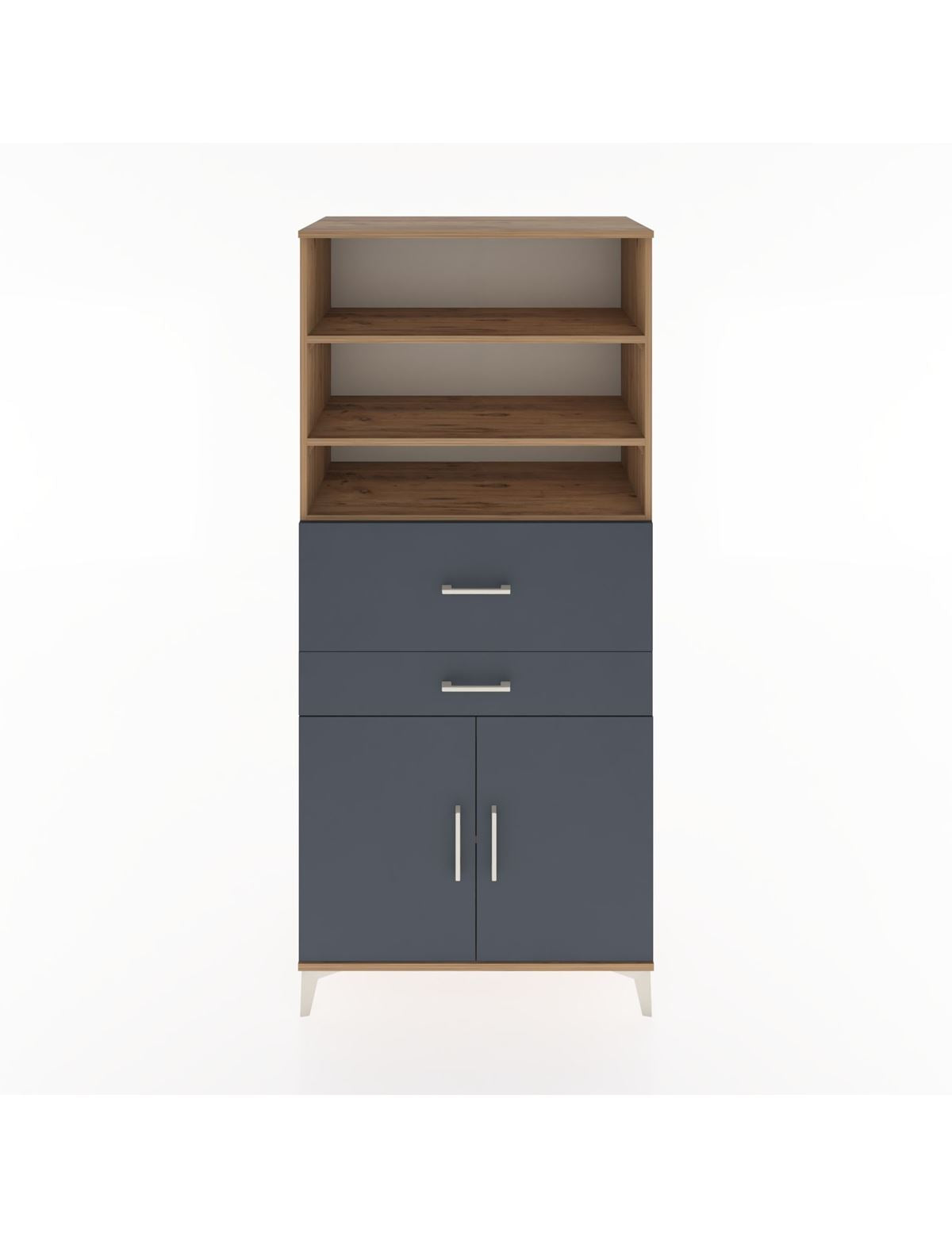 Hyperion Dolap 4 Raflı 2 Çekmeceli 2 Kapaklı 88x44x195 Çam-Antrasit