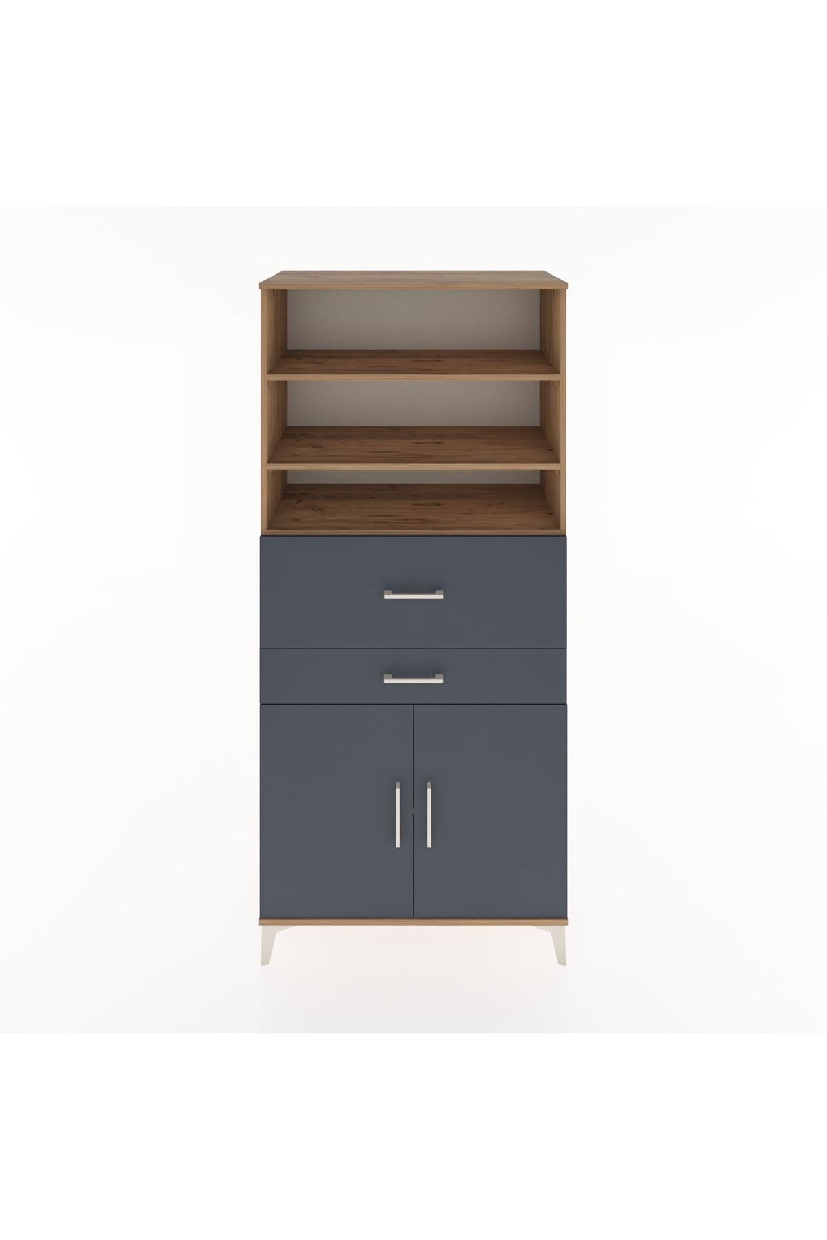 Hyperion Dolap 4 Raflı 2 Çekmeceli 2 Kapaklı 88x44x195 Çam-Antrasit