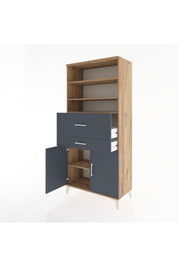 Hyperion Dolap 4 Raflı 2 Çekmeceli 2 Kapaklı 88x44x195 Çam-Antrasit