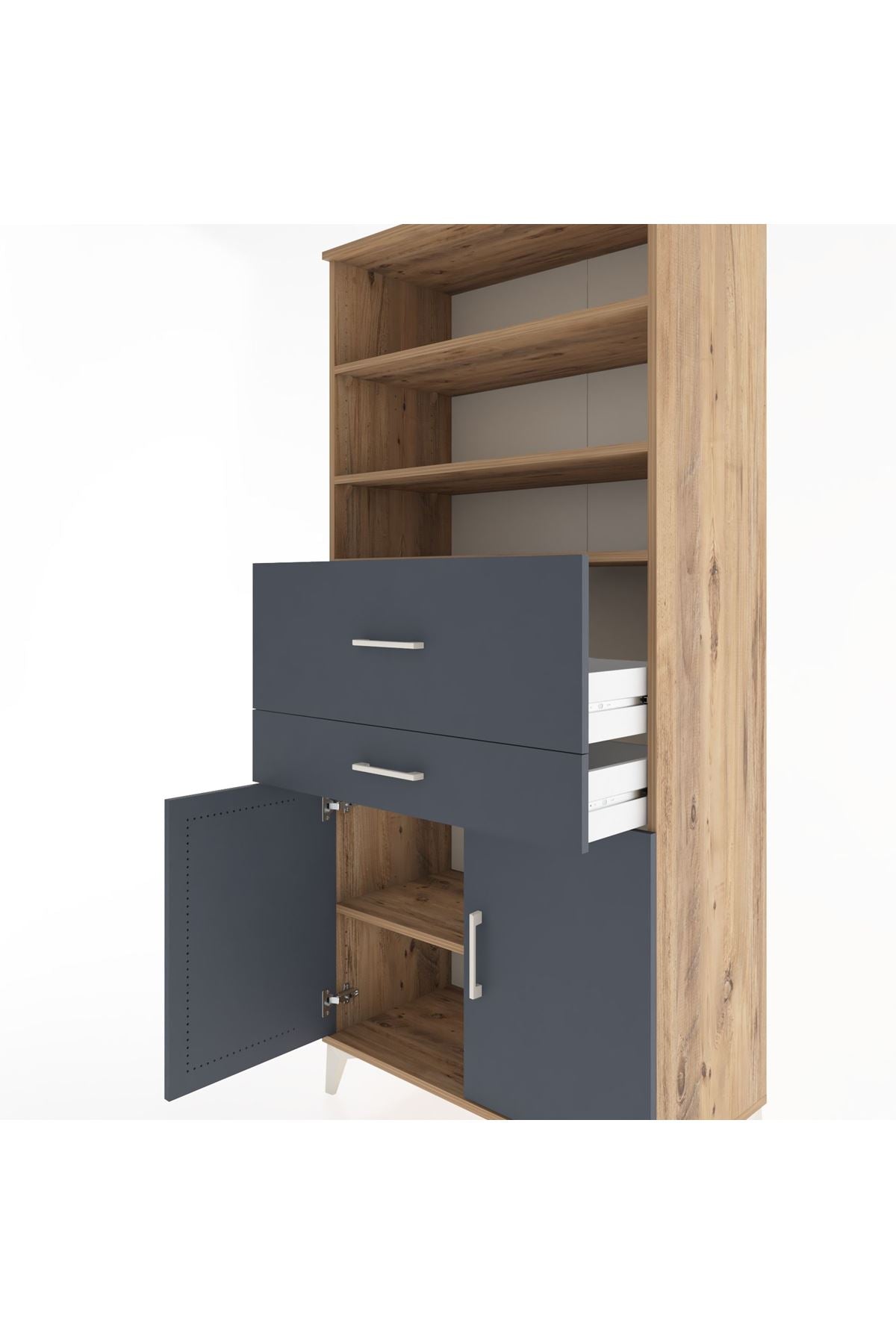 Hyperion Dolap 4 Raflı 2 Çekmeceli 2 Kapaklı 88x44x195 Çam-Antrasit