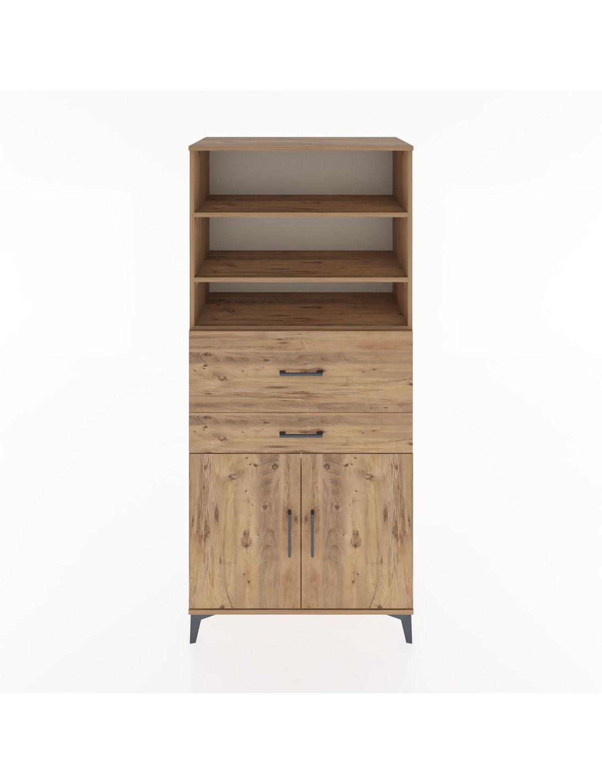 Hyperion Dolap 4 Raflı 2 Çekmeceli 2 Kapaklı 88x44x195 Çam-Çam