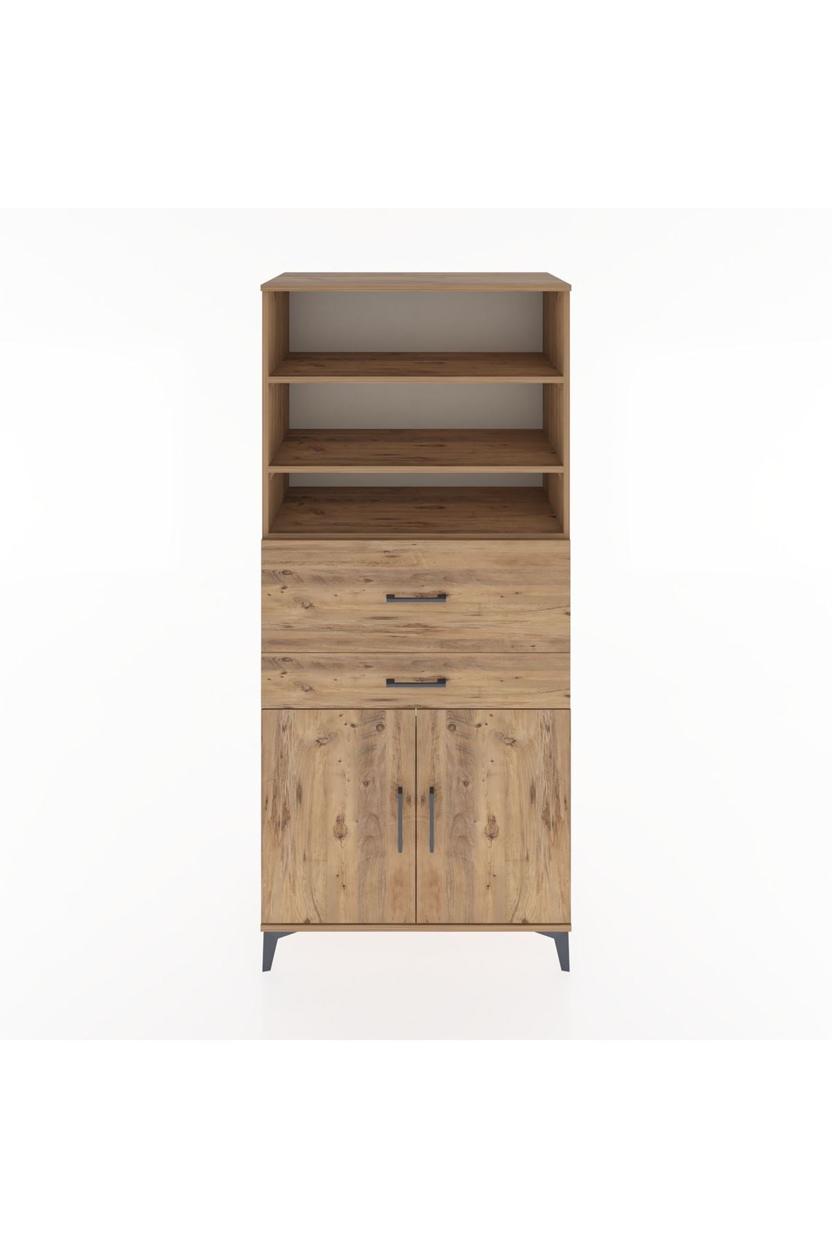 Hyperion Dolap 4 Raflı 2 Çekmeceli 2 Kapaklı 88x44x195 Çam-Çam