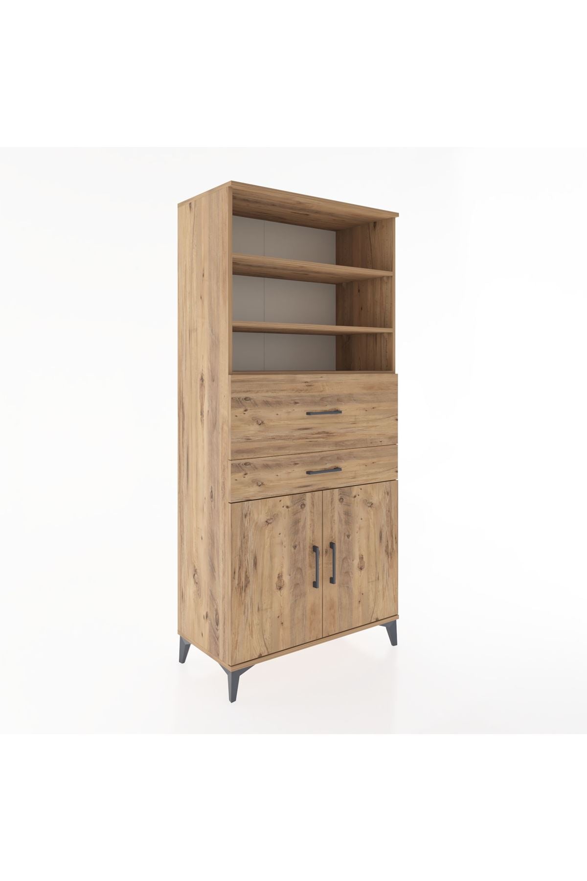 Hyperion Dolap 4 Raflı 2 Çekmeceli 2 Kapaklı 88x44x195 Çam-Çam