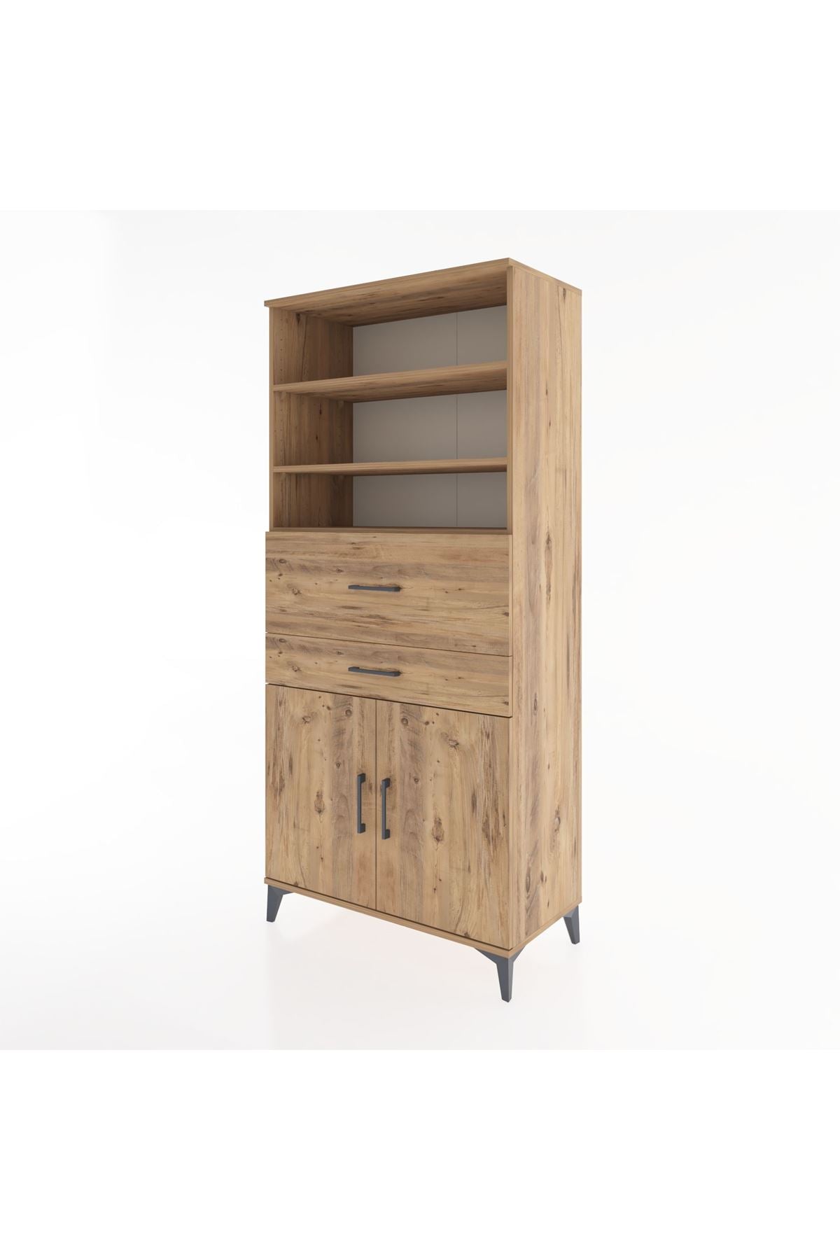 Hyperion Dolap 4 Raflı 2 Çekmeceli 2 Kapaklı 88x44x195 Çam-Çam