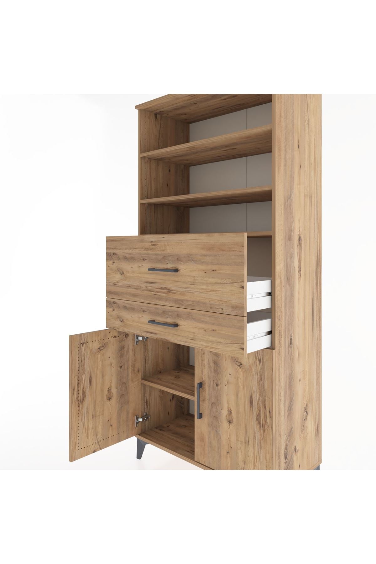 Hyperion Dolap 4 Raflı 2 Çekmeceli 2 Kapaklı 88x44x195 Çam-Çam