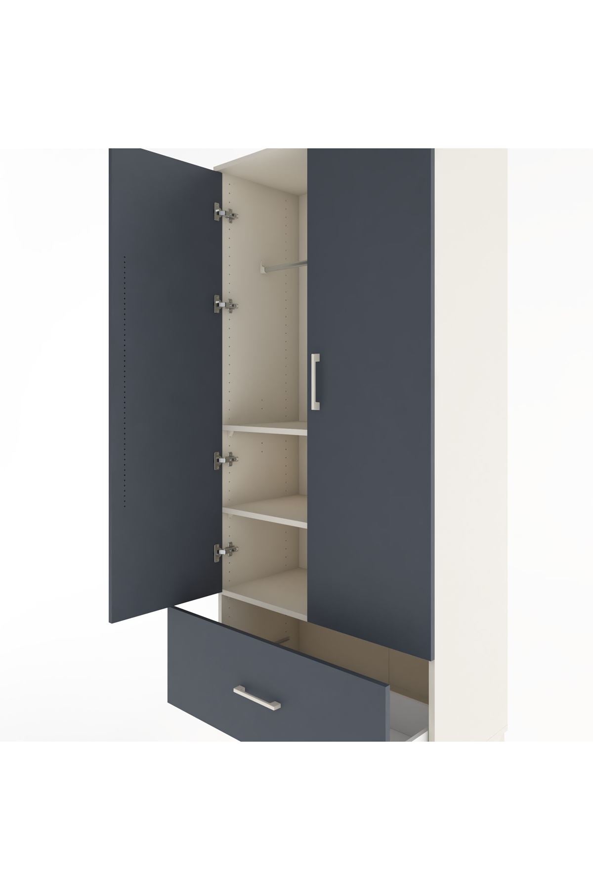 Hyperion Dolap 3 Raflı Tek Çekmeceli Tek Askılı 88x44x195 Aytaşı-Antrasit