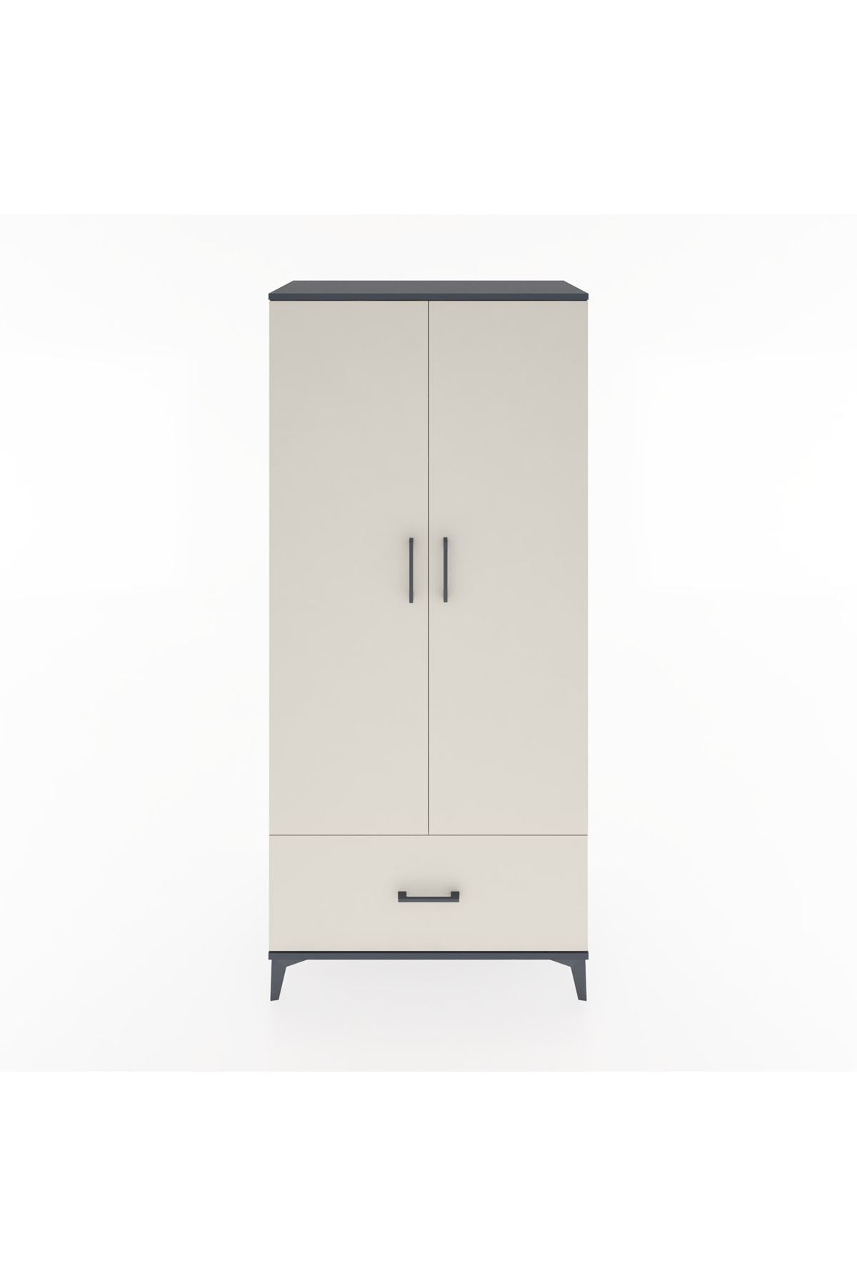 Hyperion Dolap 3 Raflı Tek Çekmeceli Tek Askılı 88x44x195 Antrasit-Aytaşı