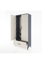 Hyperion Dolap 3 Raflı Tek Çekmeceli Tek Askılı 88x44x195 Antrasit-Aytaşı