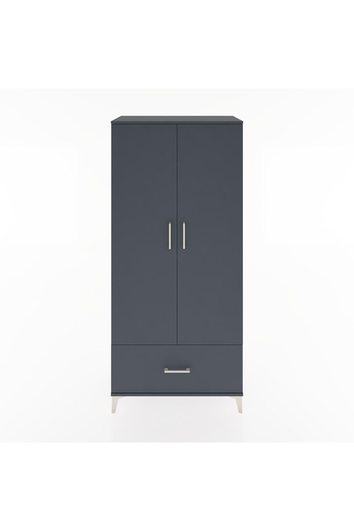 Hyperion Dolap 3 Raflı Tek Çekmeceli Tek Askılı 88x44x195 Antrasit-Antrasit
