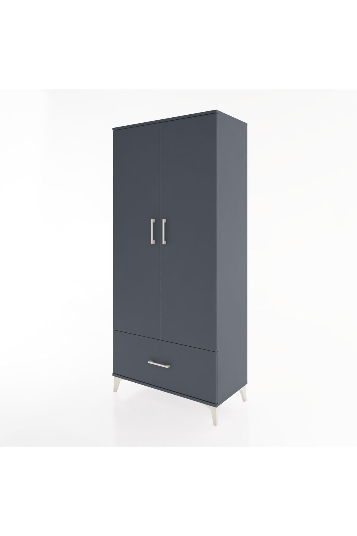 Hyperion Dolap 3 Raflı Tek Çekmeceli Tek Askılı 88x44x195 Antrasit-Antrasit