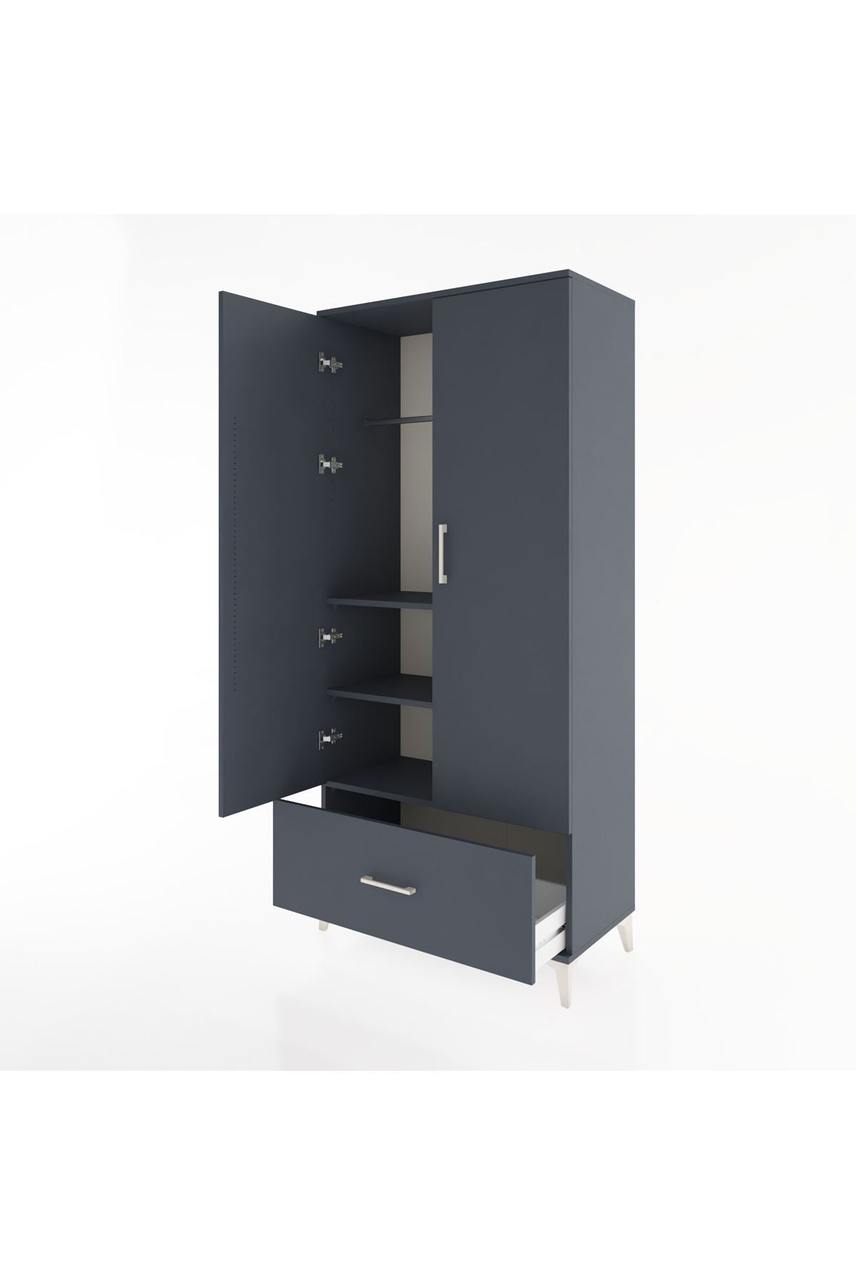 Hyperion Dolap 3 Raflı Tek Çekmeceli Tek Askılı 88x44x195 Antrasit-Antrasit