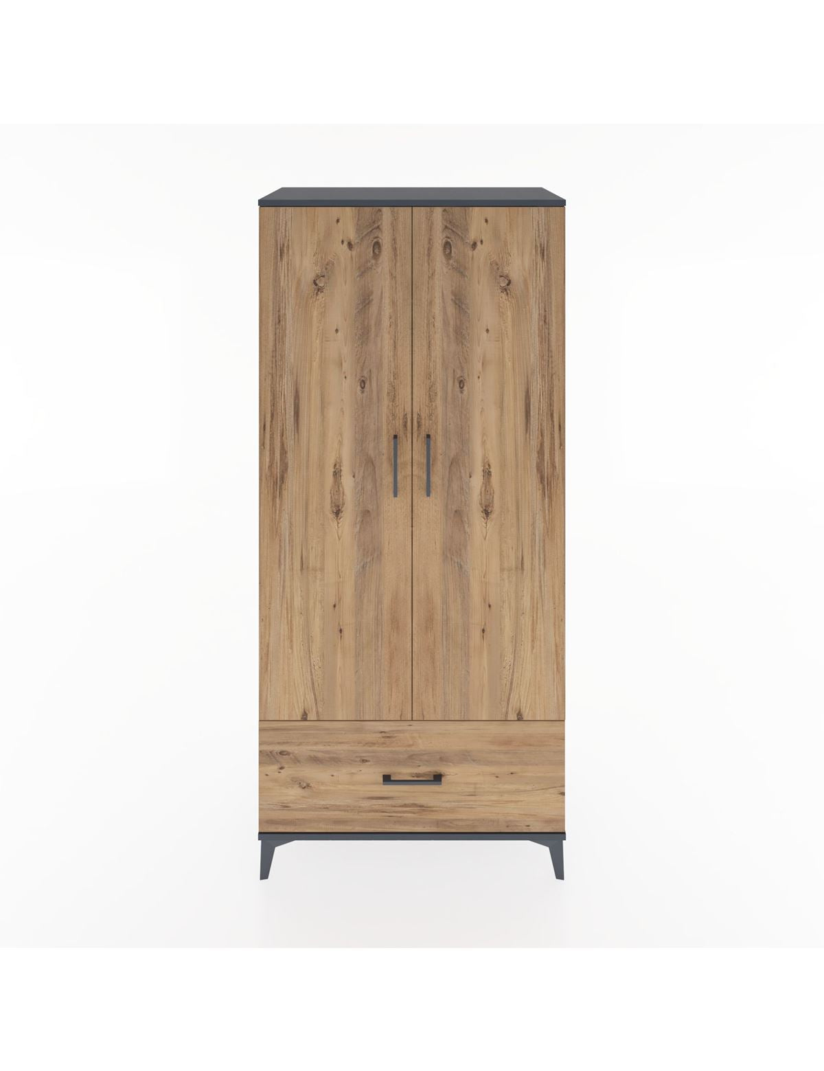 Hyperion Dolap 3 Raflı Tek Çekmeceli Tek Askılı 88x44x195 Antrasit-Çam
