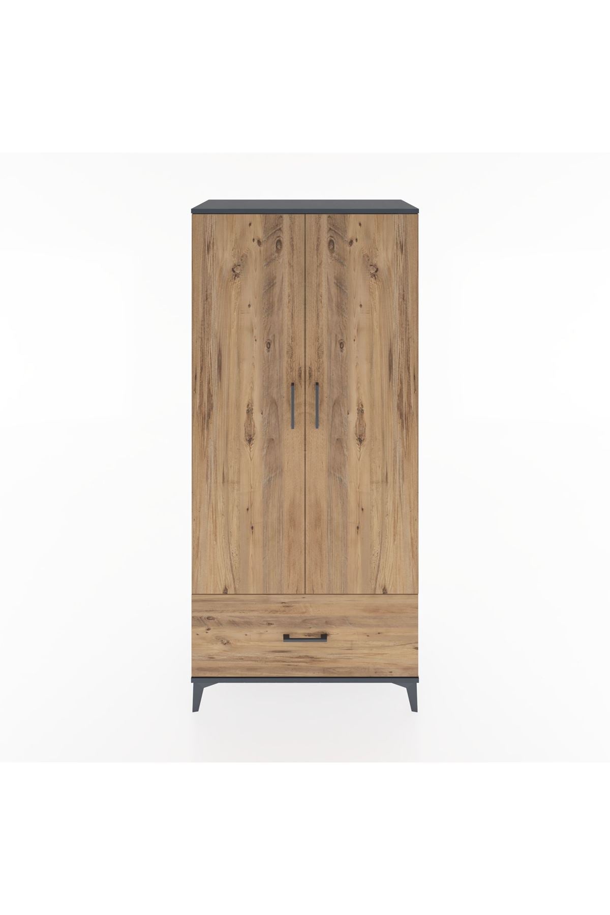 Hyperion Dolap 3 Raflı Tek Çekmeceli Tek Askılı 88x44x195 Antrasit-Çam