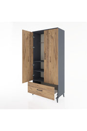 Hyperion Dolap 3 Raflı Tek Çekmeceli Tek Askılı 88x44x195 Antrasit-Çam