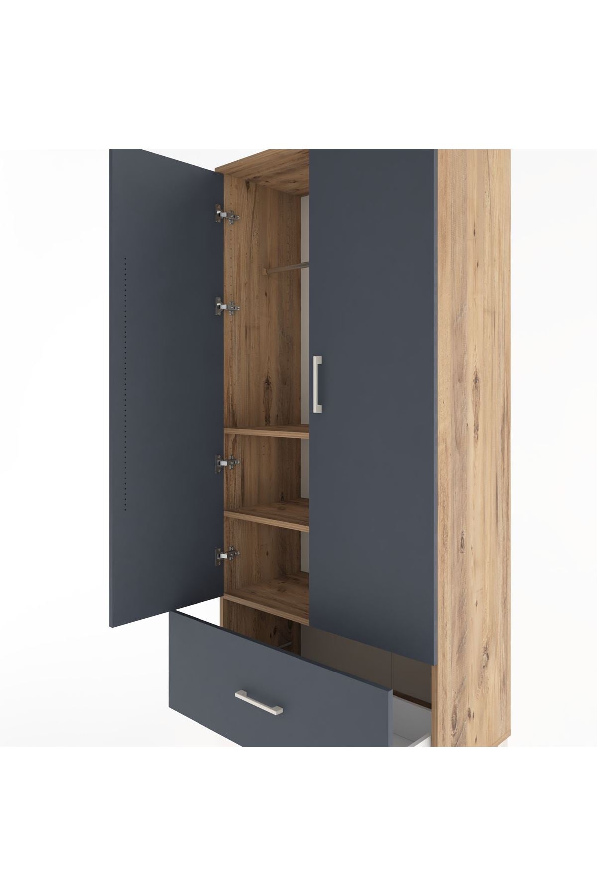 Hyperion Dolap 3 Raflı Tek Çekmeceli Tek Askılı 88x44x195 Çam-Antrasit