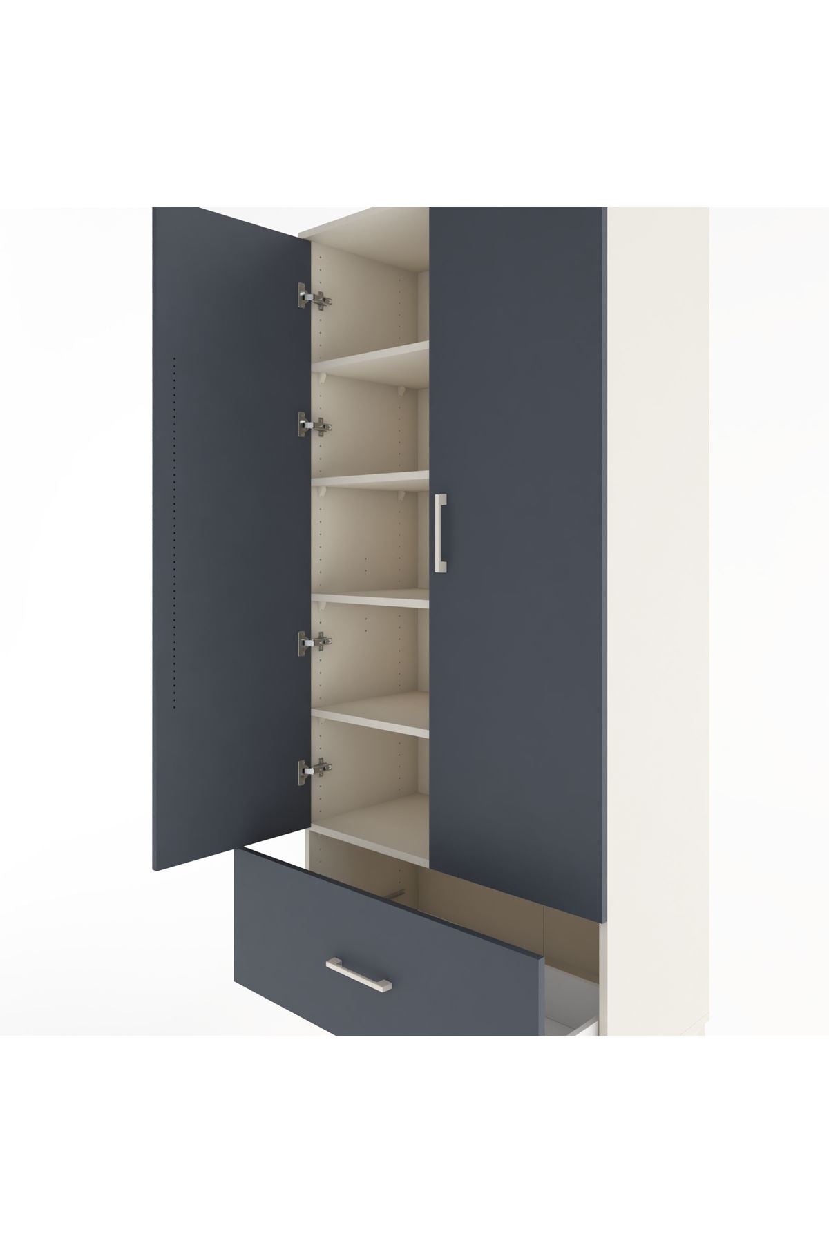 Hyperion Dolap 5 Raflı Tek Çekmeceli 2 Kapaklı 88x44x195 Aytaşı-Antrasit