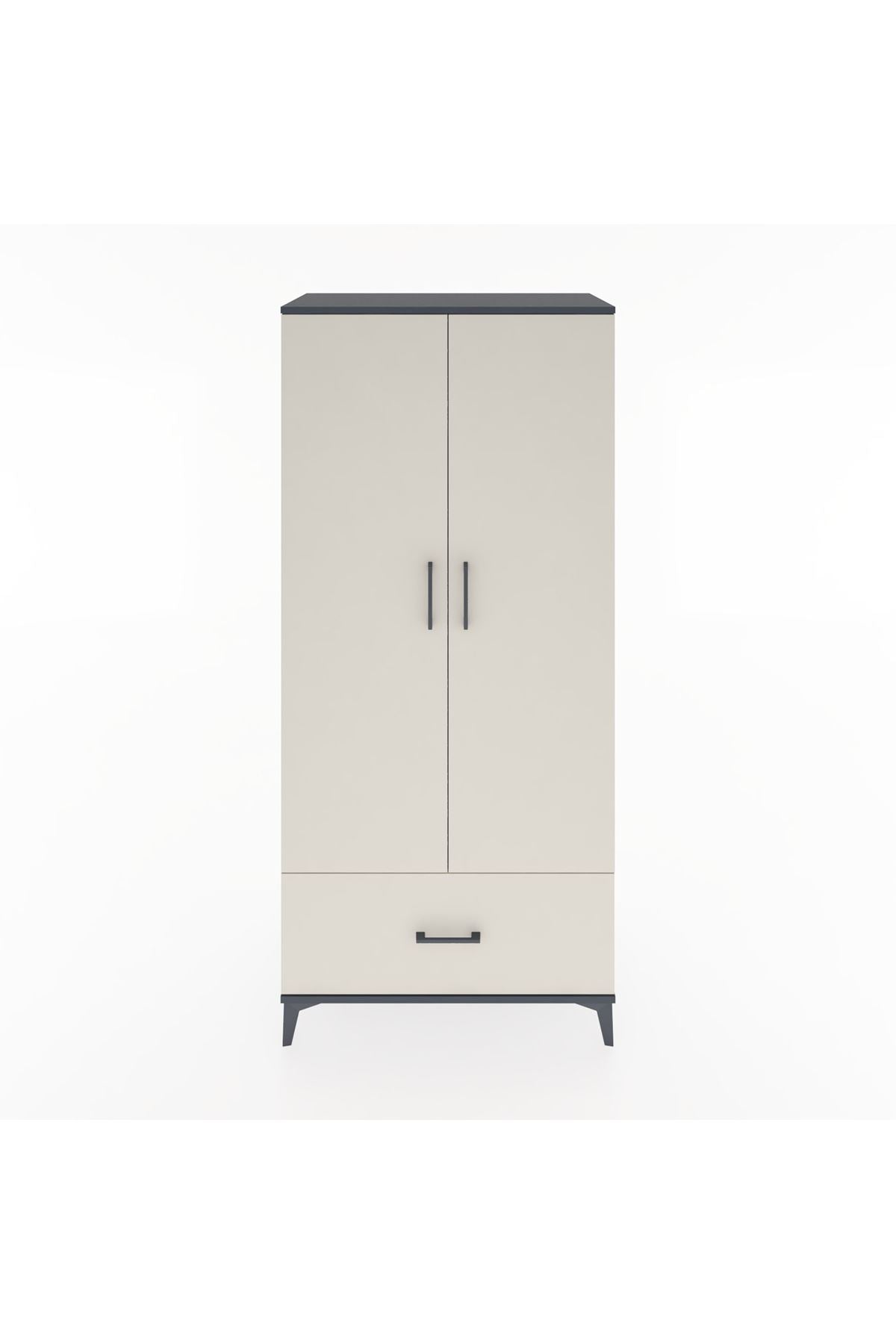 Hyperion Dolap 5 Raflı Tek Çekmeceli 2 Kapaklı 88x44x195 Antrasit-Aytaşı