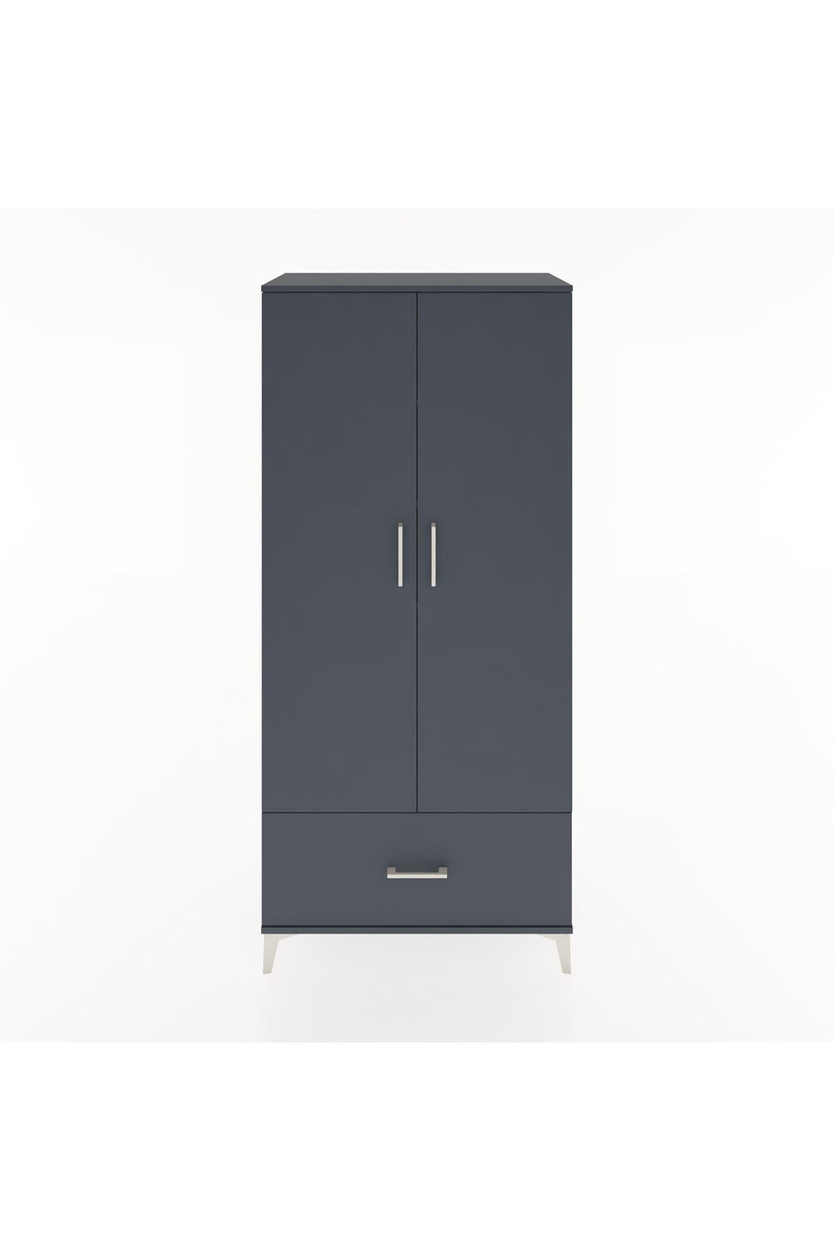 Hyperion Dolap 5 Raflı Tek Çekmeceli 2 Kapaklı 88x44x195 Antrasit-Antrasit