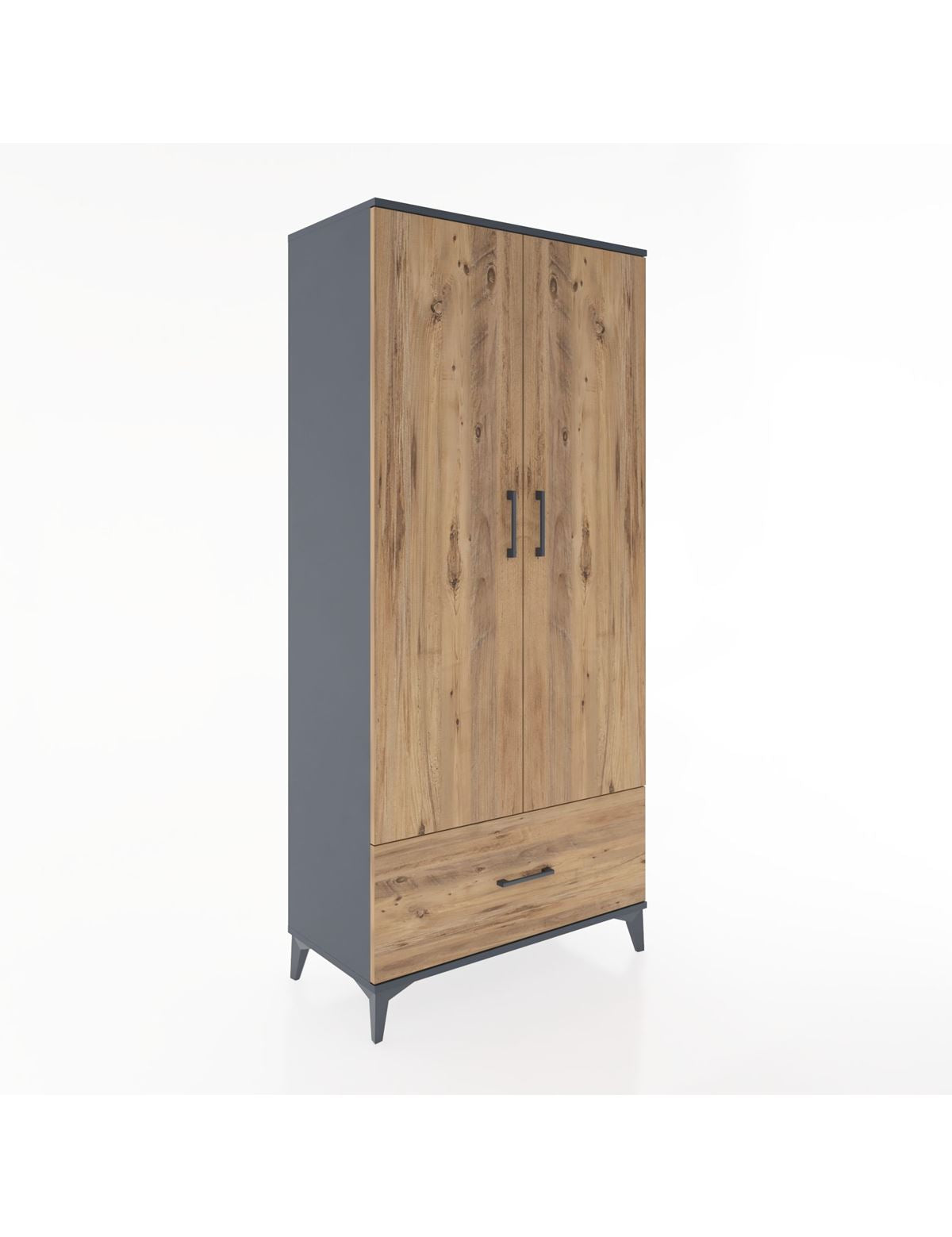 Hyperion Dolap 5 Raflı Tek Çekmeceli 2 Kapaklı 88x44x195 Antrasit-Çam