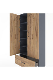 Hyperion Dolap 5 Raflı Tek Çekmeceli 2 Kapaklı 88x44x195 Antrasit-Çam