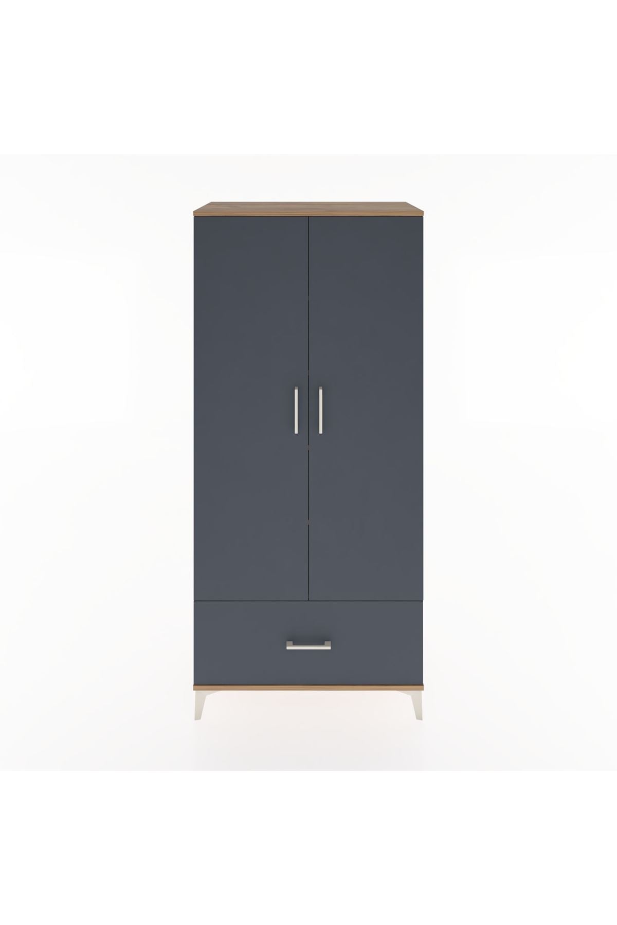 Hyperion Dolap 5 Raflı Tek Çekmeceli 2 Kapaklı 88x44x195 Çam-Antrasit