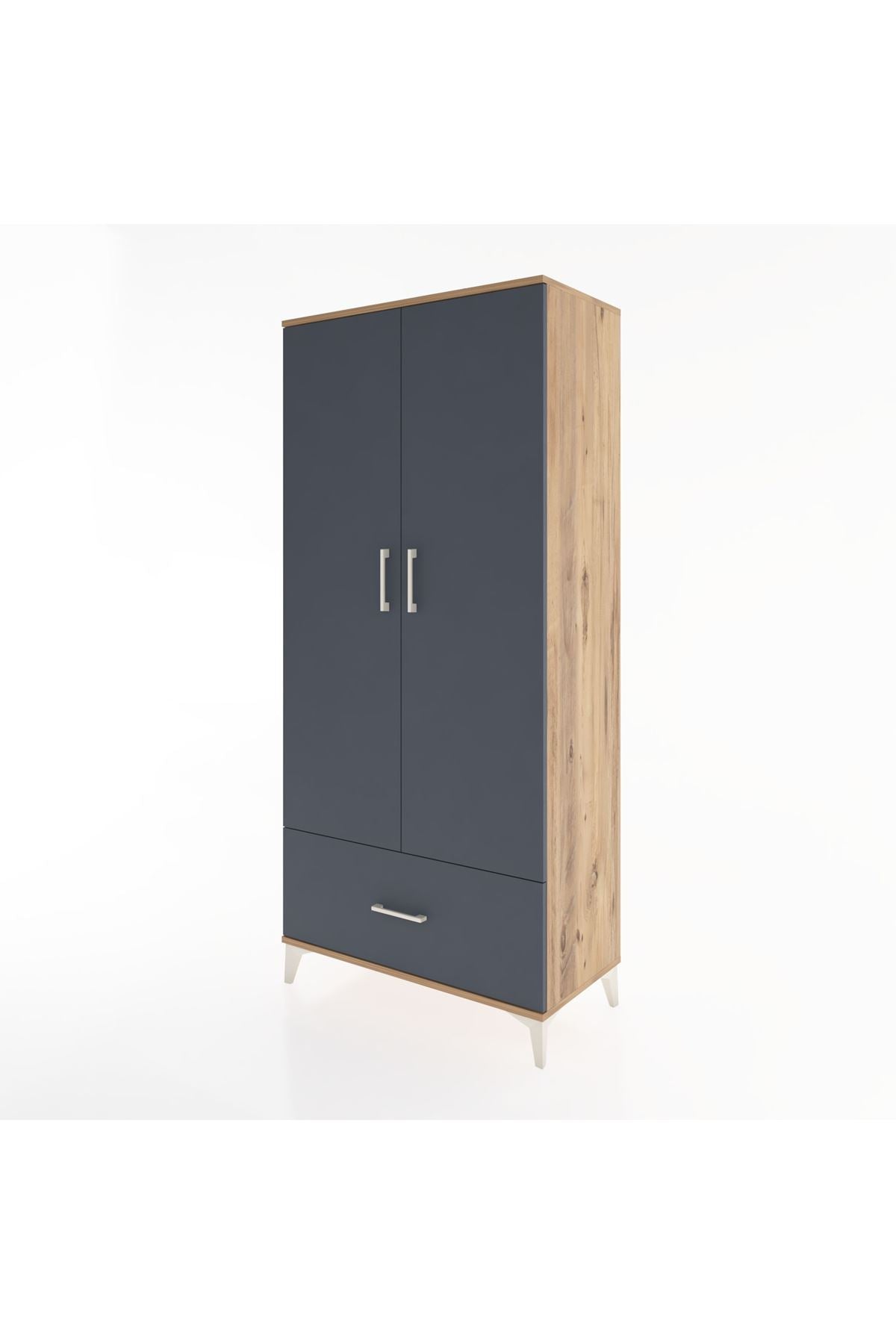 Hyperion Dolap 5 Raflı Tek Çekmeceli 2 Kapaklı 88x44x195 Çam-Antrasit