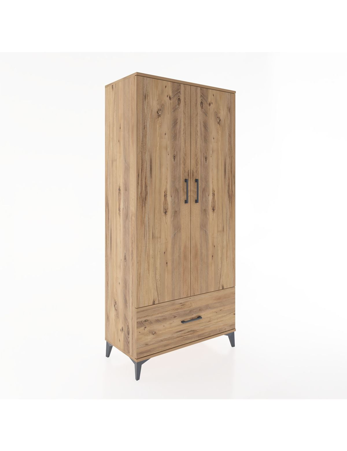 Hyperion Dolap 5 Raflı Tek Çekmeceli 2 Kapaklı 88x44x195 Çam-Çam