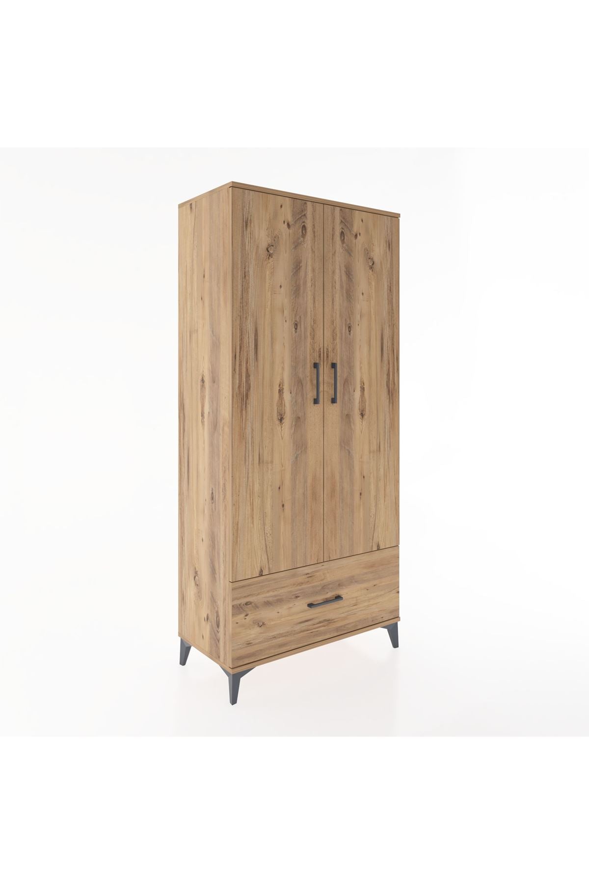 Hyperion Dolap 5 Raflı Tek Çekmeceli 2 Kapaklı 88x44x195 Çam-Çam