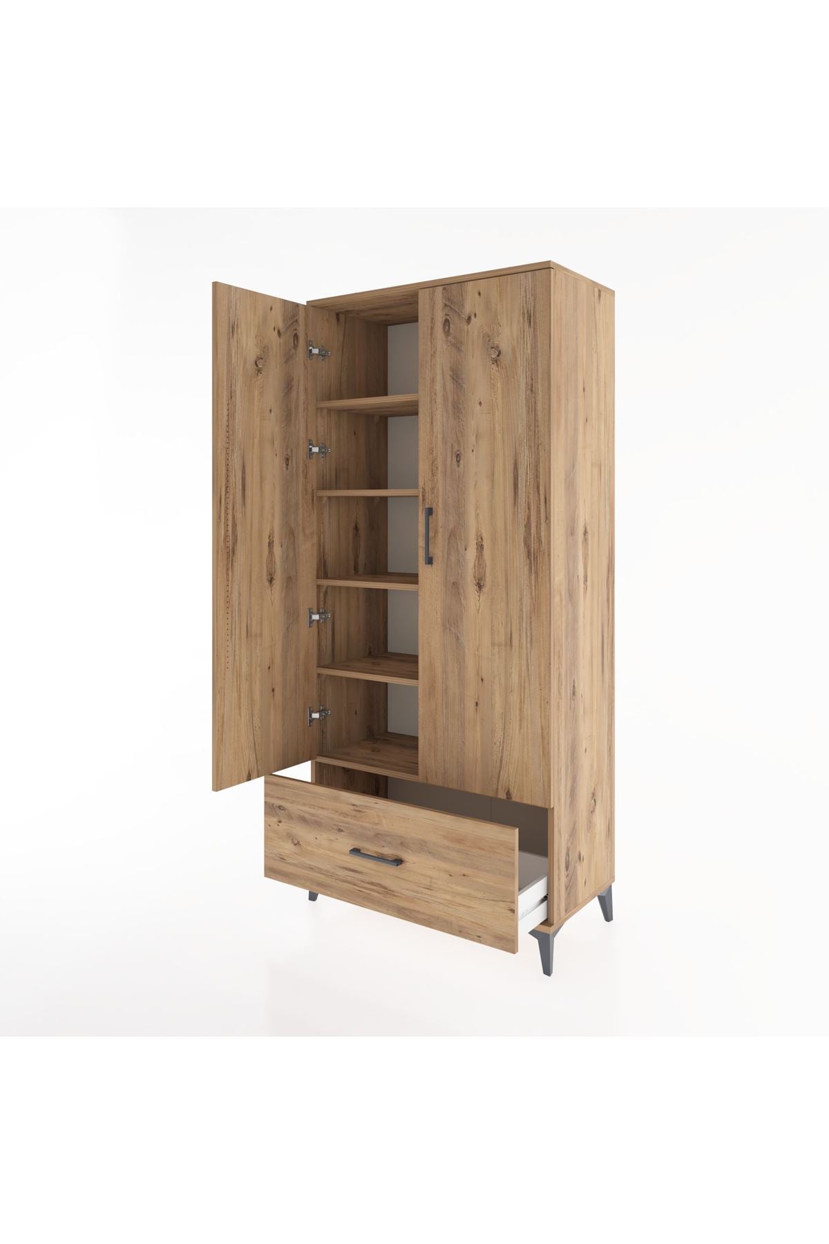 Hyperion Dolap 5 Raflı Tek Çekmeceli 2 Kapaklı 88x44x195 Çam-Çam