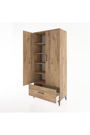 Hyperion Dolap 5 Raflı Tek Çekmeceli 2 Kapaklı 88x44x195 Çam-Çam