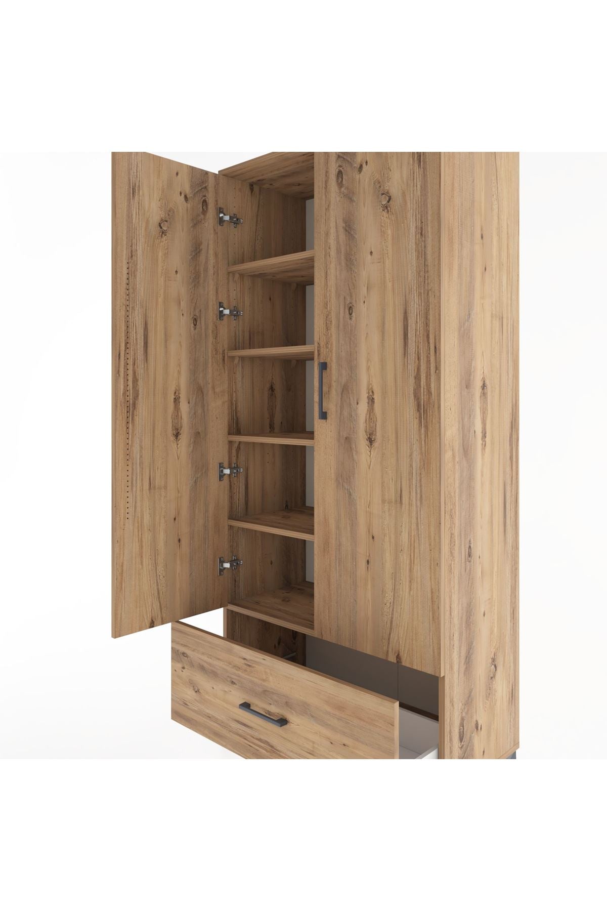 Hyperion Dolap 5 Raflı Tek Çekmeceli 2 Kapaklı 88x44x195 Çam-Çam