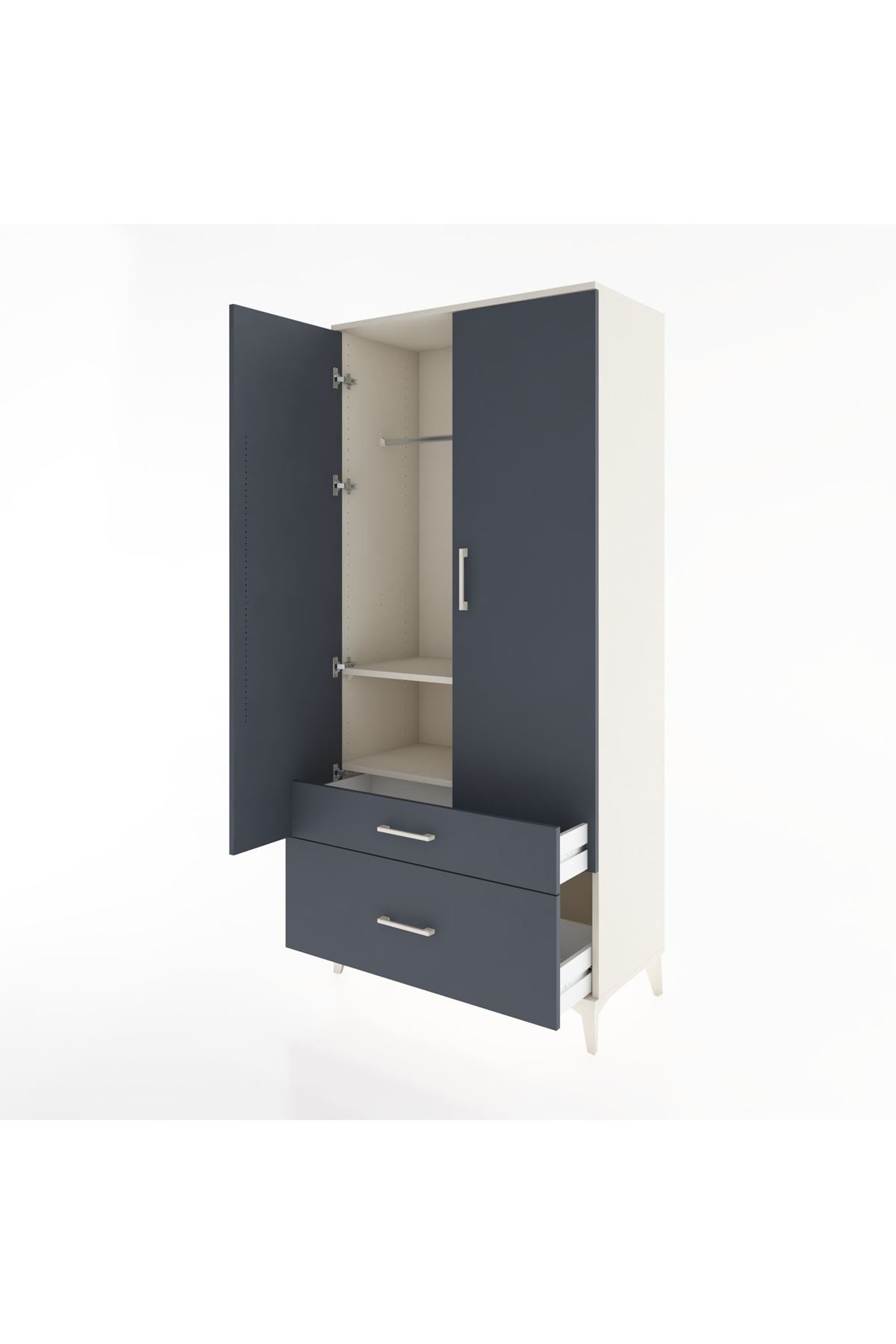 Hyperion Dolap 2 Raflı 2 Çekmeceli Tek Askılı 88x44x195 Aytaşı-Antrasit