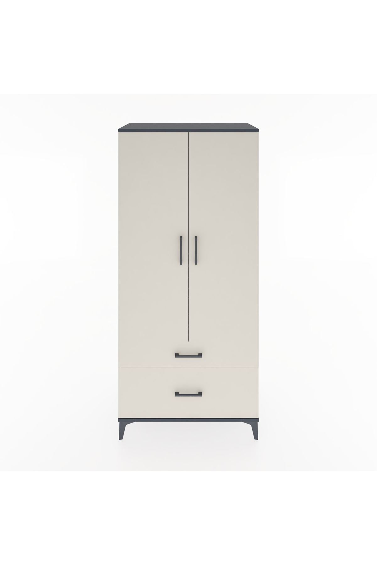 Hyperion Dolap 2 Raflı 2 Çekmeceli Tek Askılı 88x44x195 Antrasit-Aytaşı