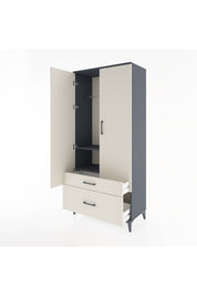 Hyperion Dolap 2 Raflı 2 Çekmeceli Tek Askılı 88x44x195 Antrasit-Aytaşı