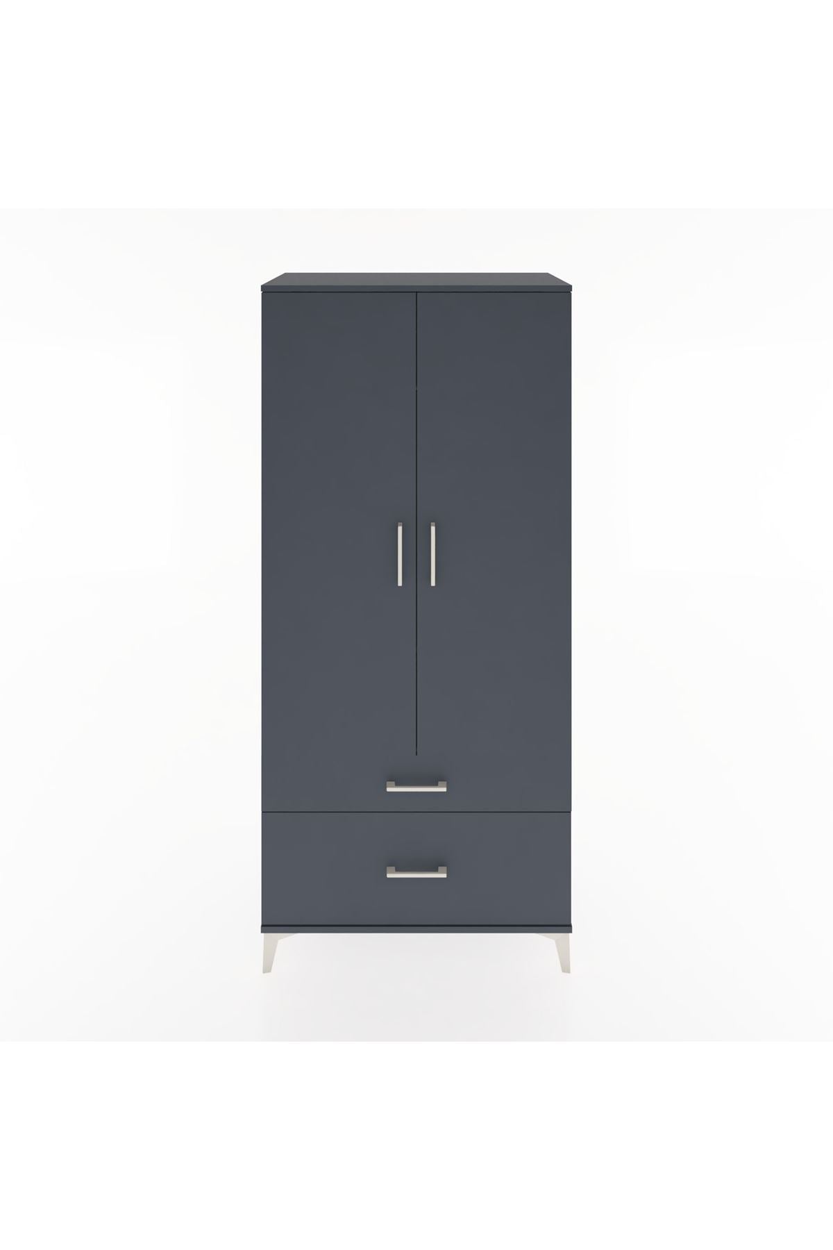 Hyperion Dolap 2 Raflı 2 Çekmeceli Tek Askılı 88x44x195 Antrasit-Antrasit