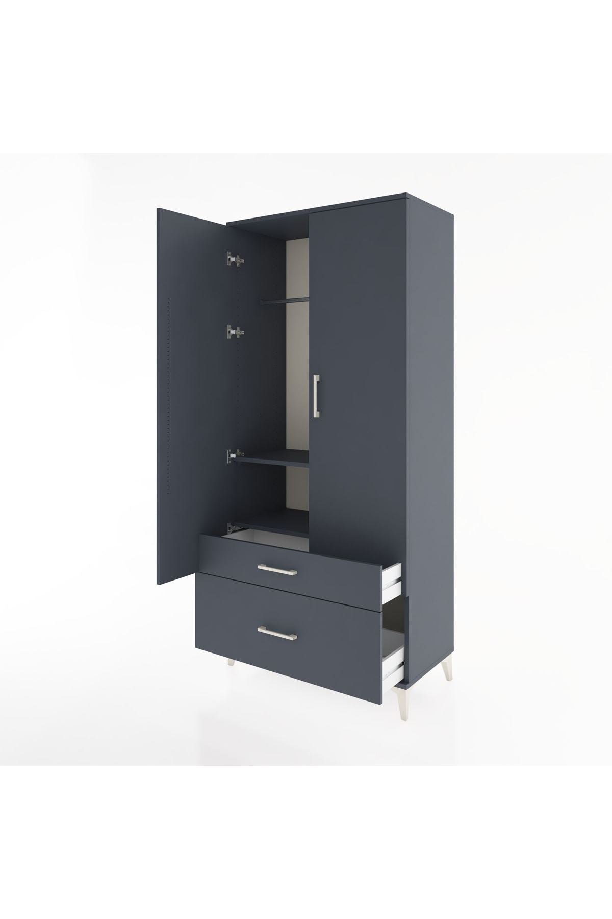 Hyperion Dolap 2 Raflı 2 Çekmeceli Tek Askılı 88x44x195 Antrasit-Antrasit