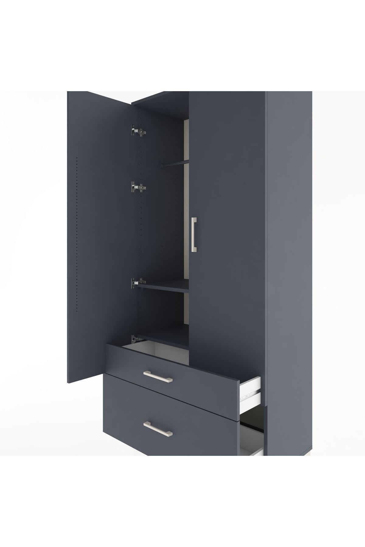 Hyperion Dolap 2 Raflı 2 Çekmeceli Tek Askılı 88x44x195 Antrasit-Antrasit