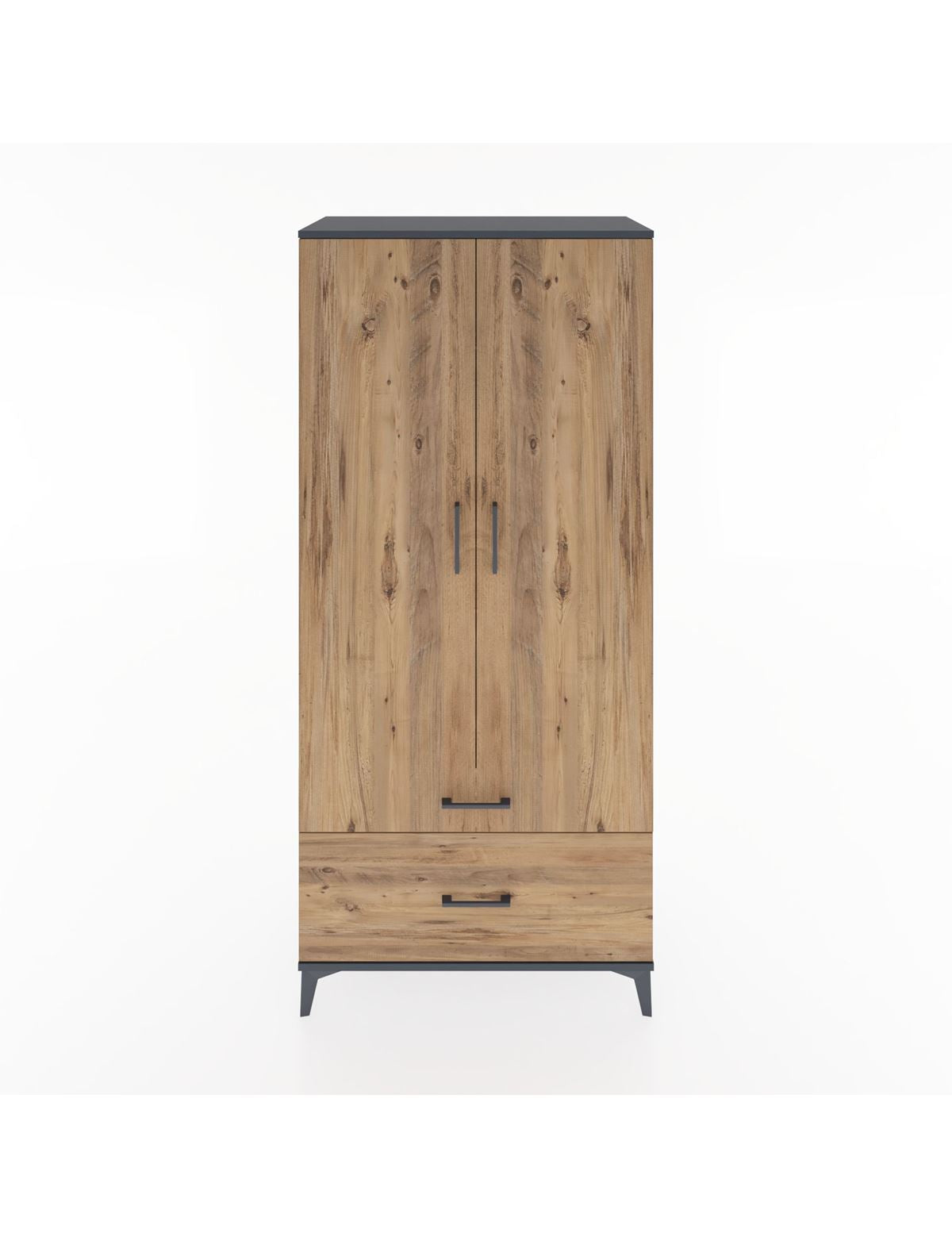 Hyperion Dolap 2 Raflı 2 Çekmeceli Tek Askılı 88x44x195 Antrasit-Çam