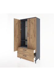 Hyperion Dolap 2 Raflı 2 Çekmeceli Tek Askılı 88x44x195 Antrasit-Çam