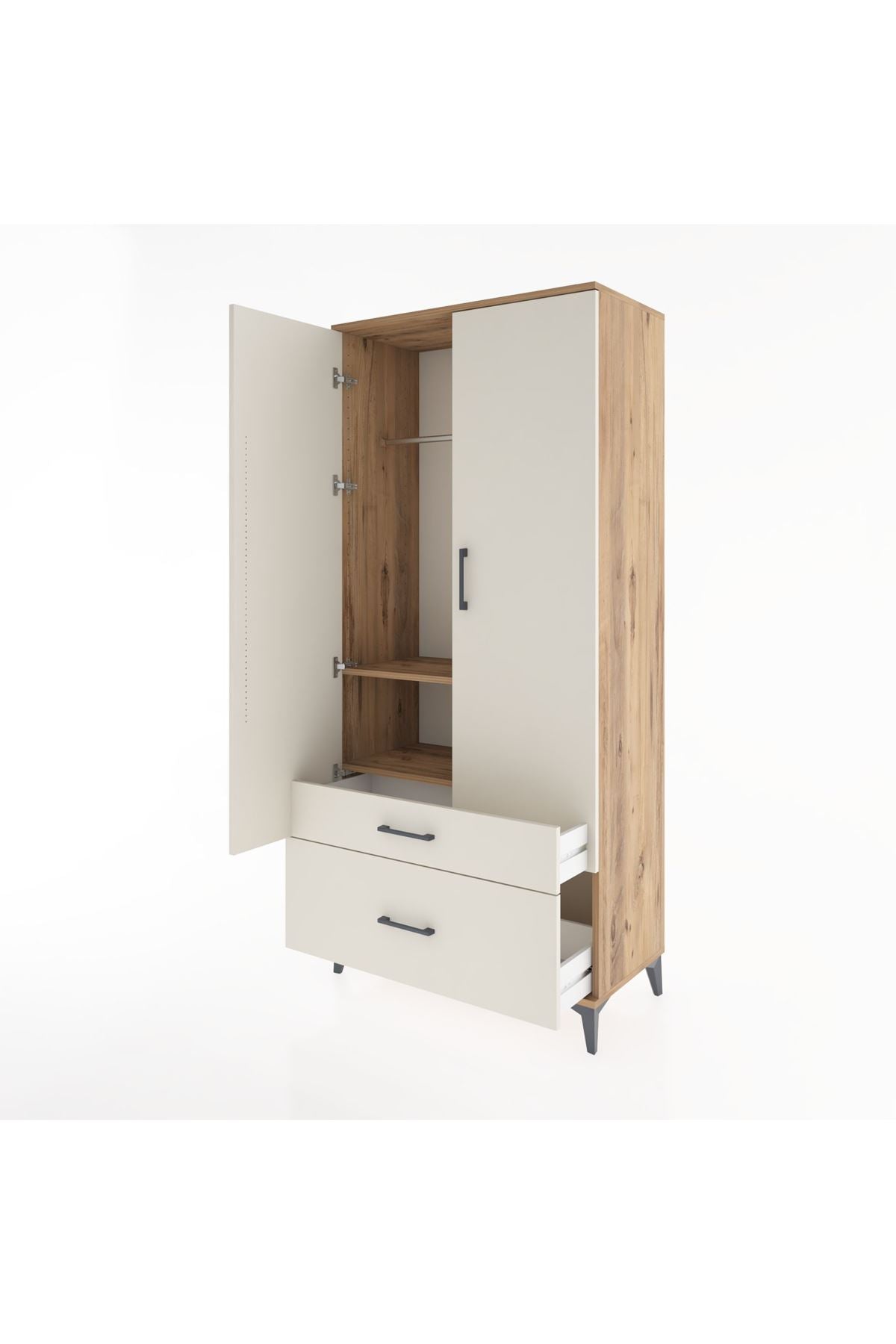 Hyperion Dolap 2 Raflı 2 Çekmeceli Tek Askılı 88x44x195 Çam-Aytaşı