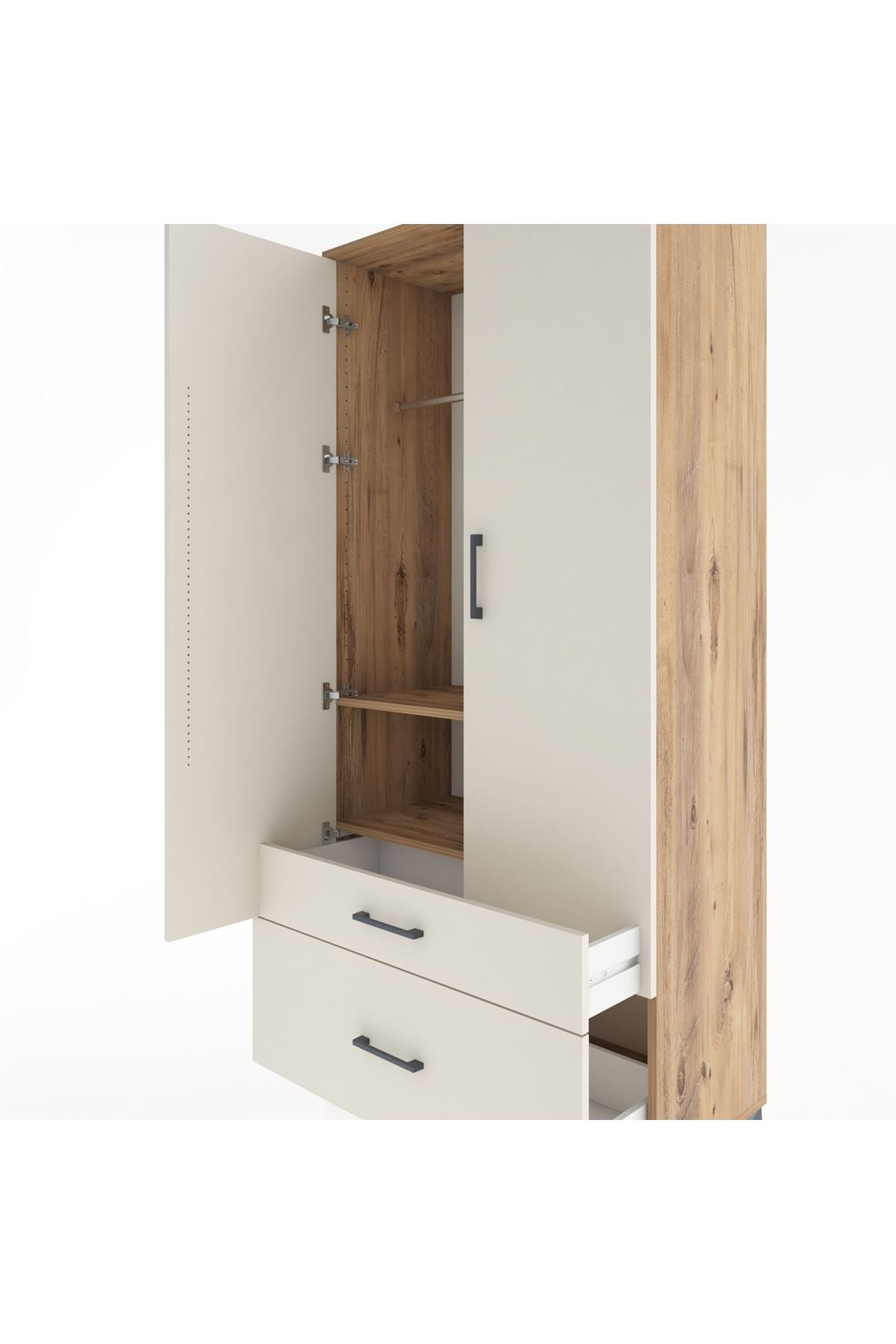 Hyperion Dolap 2 Raflı 2 Çekmeceli Tek Askılı 88x44x195 Çam-Aytaşı