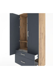 Hyperion Dolap 2 Raflı 2 Çekmeceli Tek Askılı 88x44x195 Çam-Antrasit