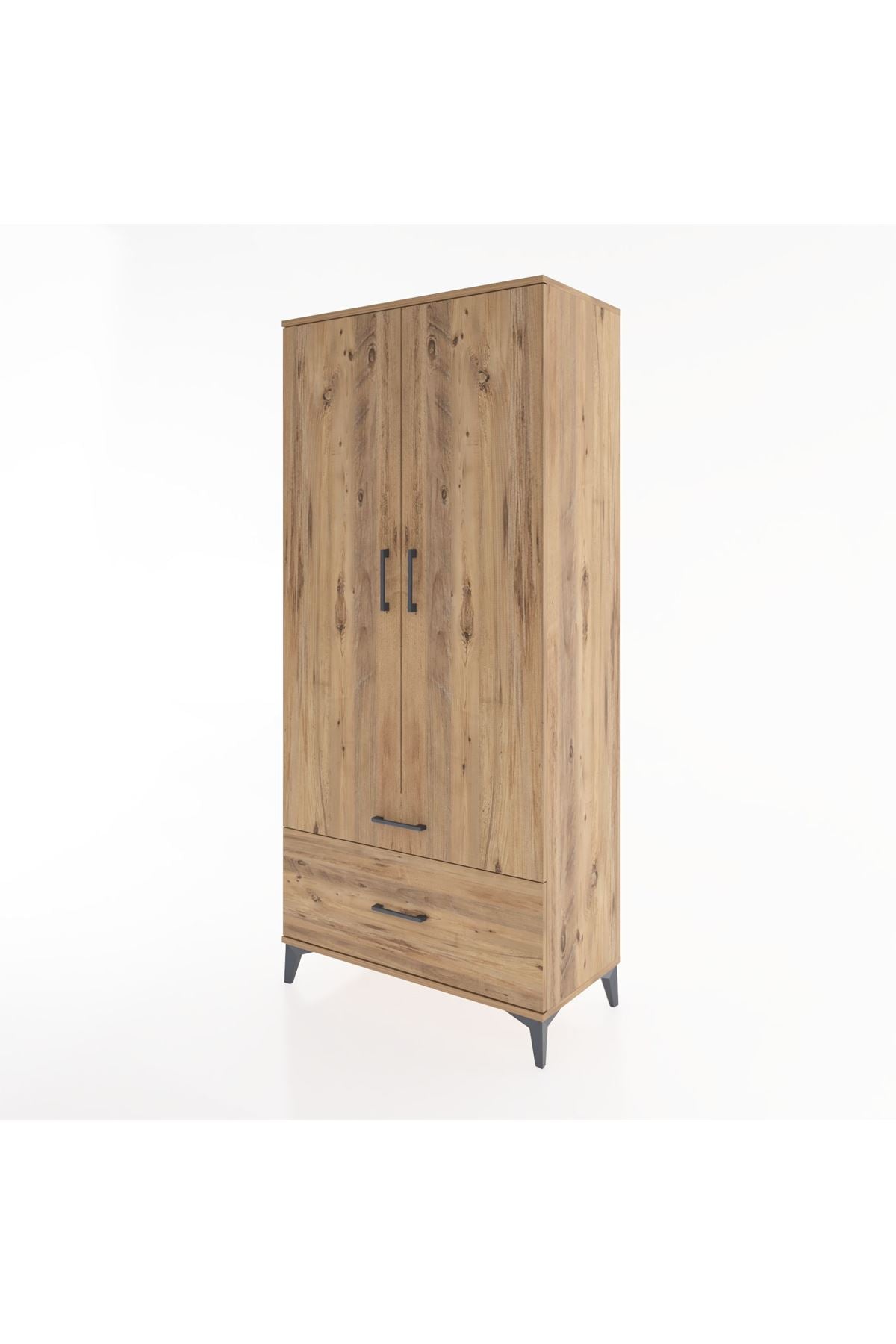 Hyperion Dolap 2 Raflı 2 Çekmeceli Tek Askılı 88x44x195 Çam-Çam