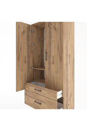 Hyperion Dolap 2 Raflı 2 Çekmeceli Tek Askılı 88x44x195 Çam-Çam