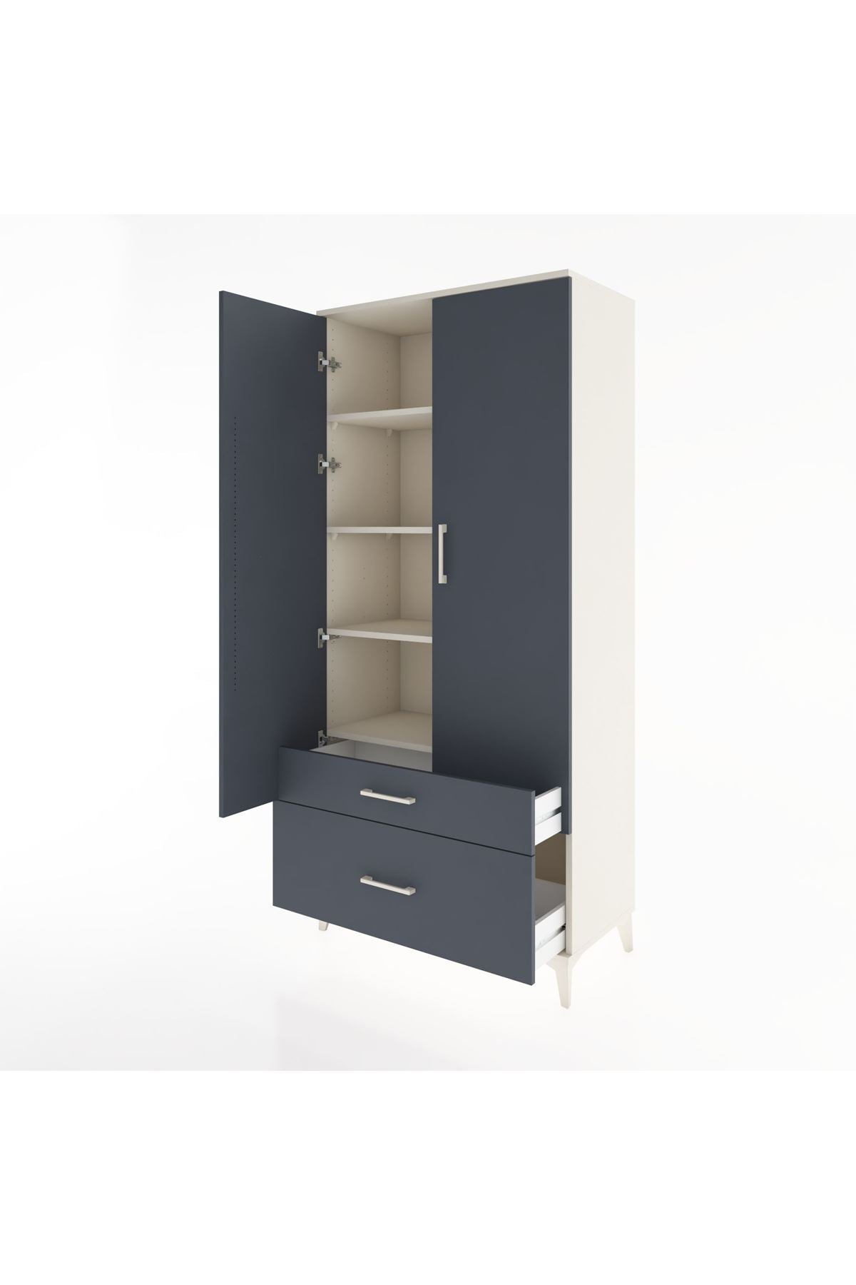 Hyperion Dolap 4 Raflı 2 Çekmeceli 2 Kapaklı 88x44x195 Aytaşı-Antrasit