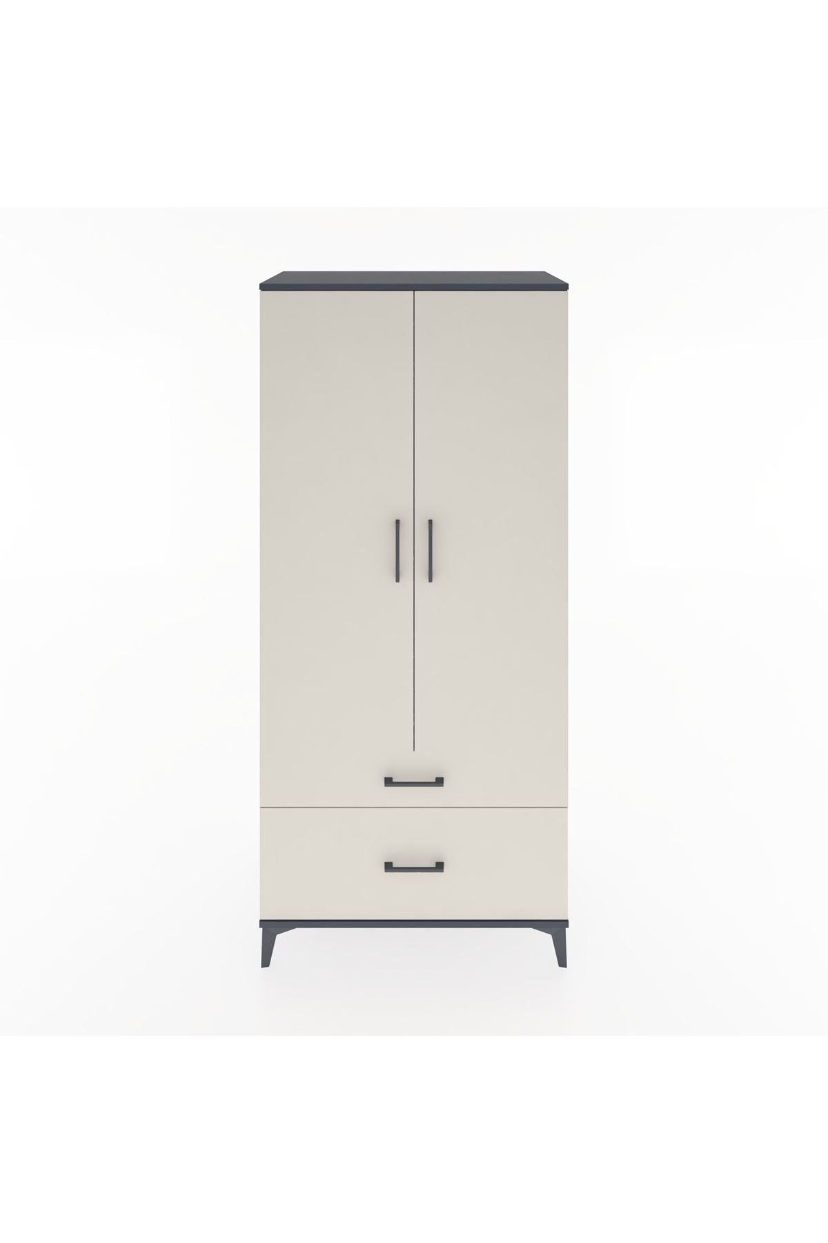 Hyperion Dolap 4 Raflı 2 Çekmeceli 2 Kapaklı 88x44x195 Antrasit-Aytaşı