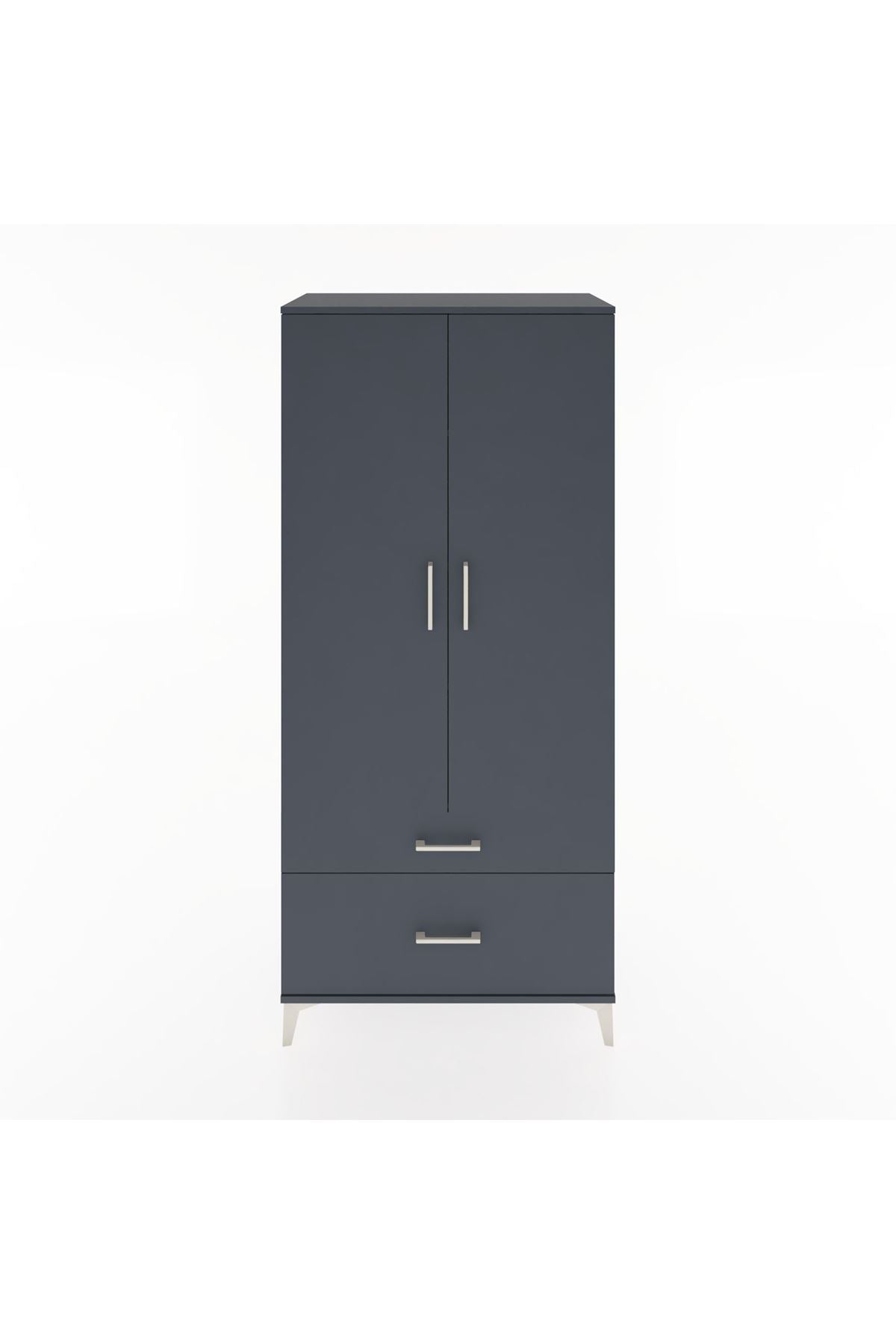 Hyperion Dolap 4 Raflı 2 Çekmeceli 2 Kapaklı 88x44x195 Antrasit-Antrasit