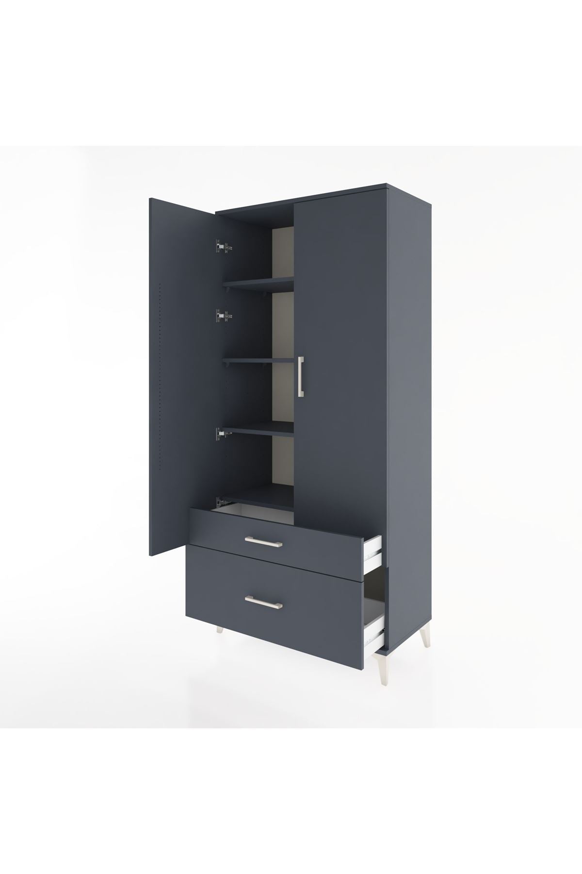 Hyperion Dolap 4 Raflı 2 Çekmeceli 2 Kapaklı 88x44x195 Antrasit-Antrasit