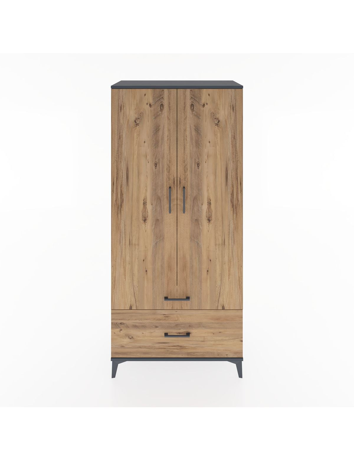 Hyperion Dolap 4 Raflı 2 Çekmeceli 2 Kapaklı 88x44x195 Antrasit-Çam