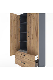 Hyperion Dolap 4 Raflı 2 Çekmeceli 2 Kapaklı 88x44x195 Antrasit-Çam